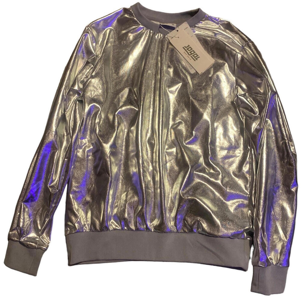 Jogal Women's  Metallic Silver Pullover Sweatshirt Size Medium